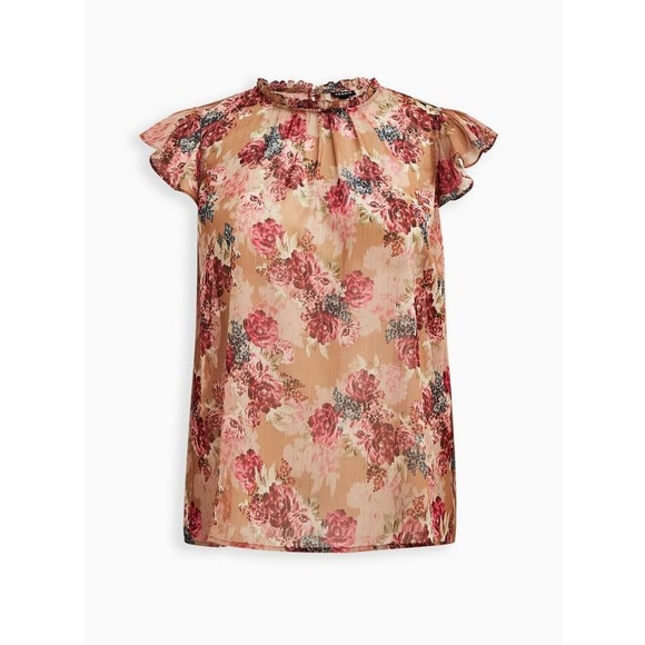 Torrid Size 4 Crinkle‎ Chiffon Flutter Sleeve Sheer Blouse Floral Flowers - Picture 1 of 8